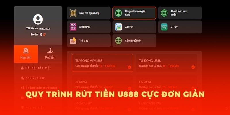 Cẩm nang rút tiền U888 cực kỳ nhanh chóng